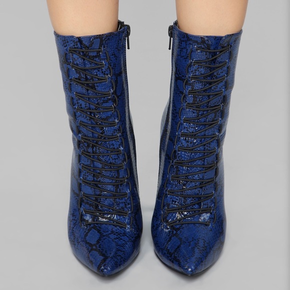 Fashion Nova Shoes Nwt Blue Snake Print Booties Poshmark